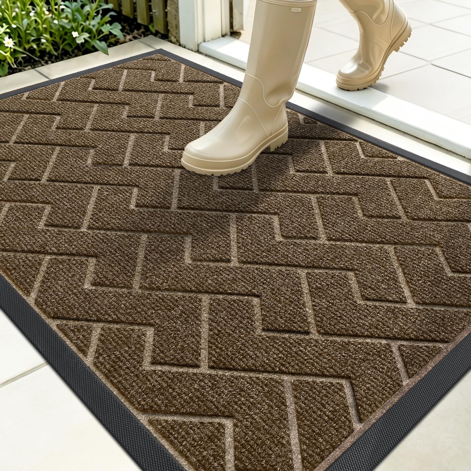 OLANLY Front Door Mat 35x23 inch brown with textured surface