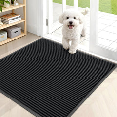 OLANLY Front Door Mat 35x30 black vertical stripe pattern