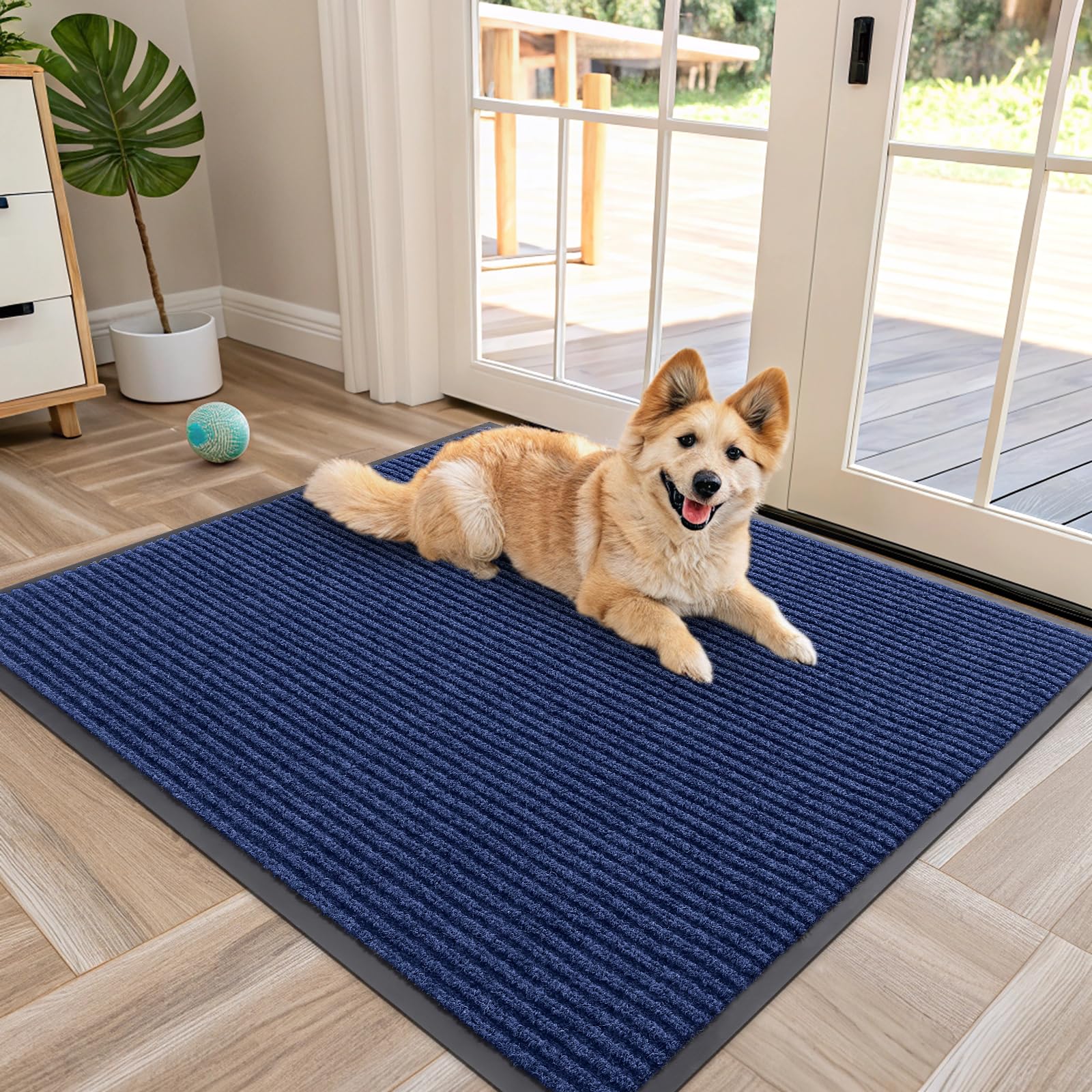 OLANLY Front Door Mat 40x32 blue model with modern stripe pattern