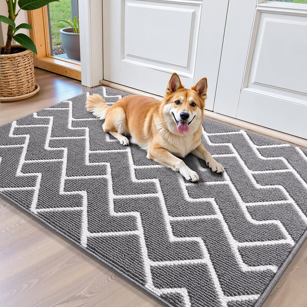 OLANLY Front Door Mat 40x32 grey geometric pattern front view