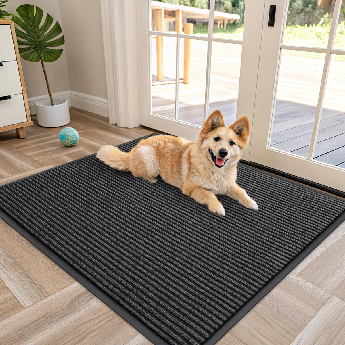 OLANLY Front Door Mat 40x32 in Charcoal Grey front view