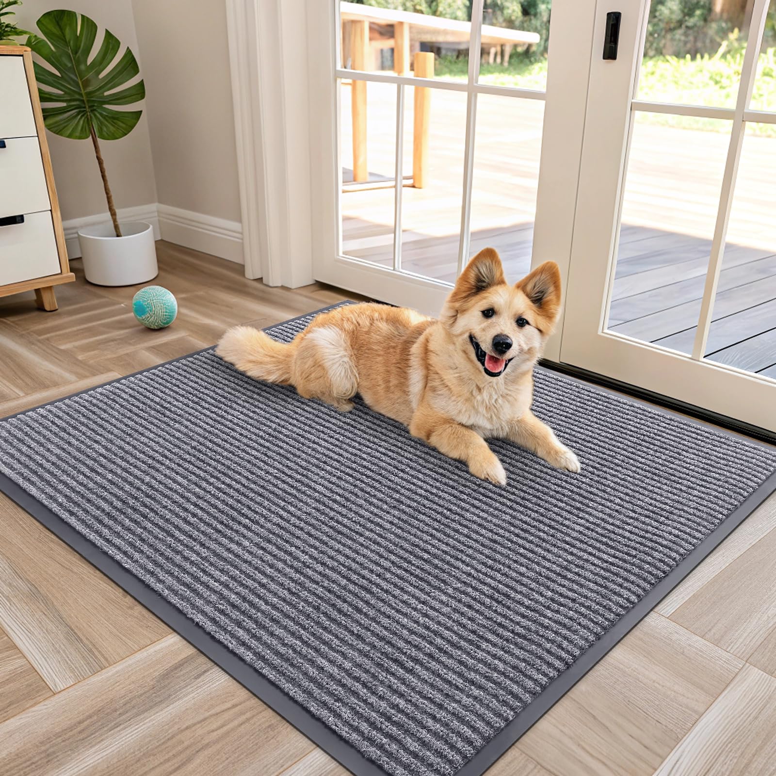 OLANLY Front Door Mat 40x32 Light Gray front view