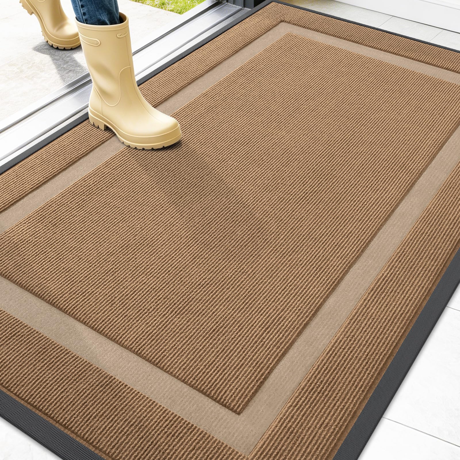 OLANLY Front Door Mat 47" x 32" light brown front view
