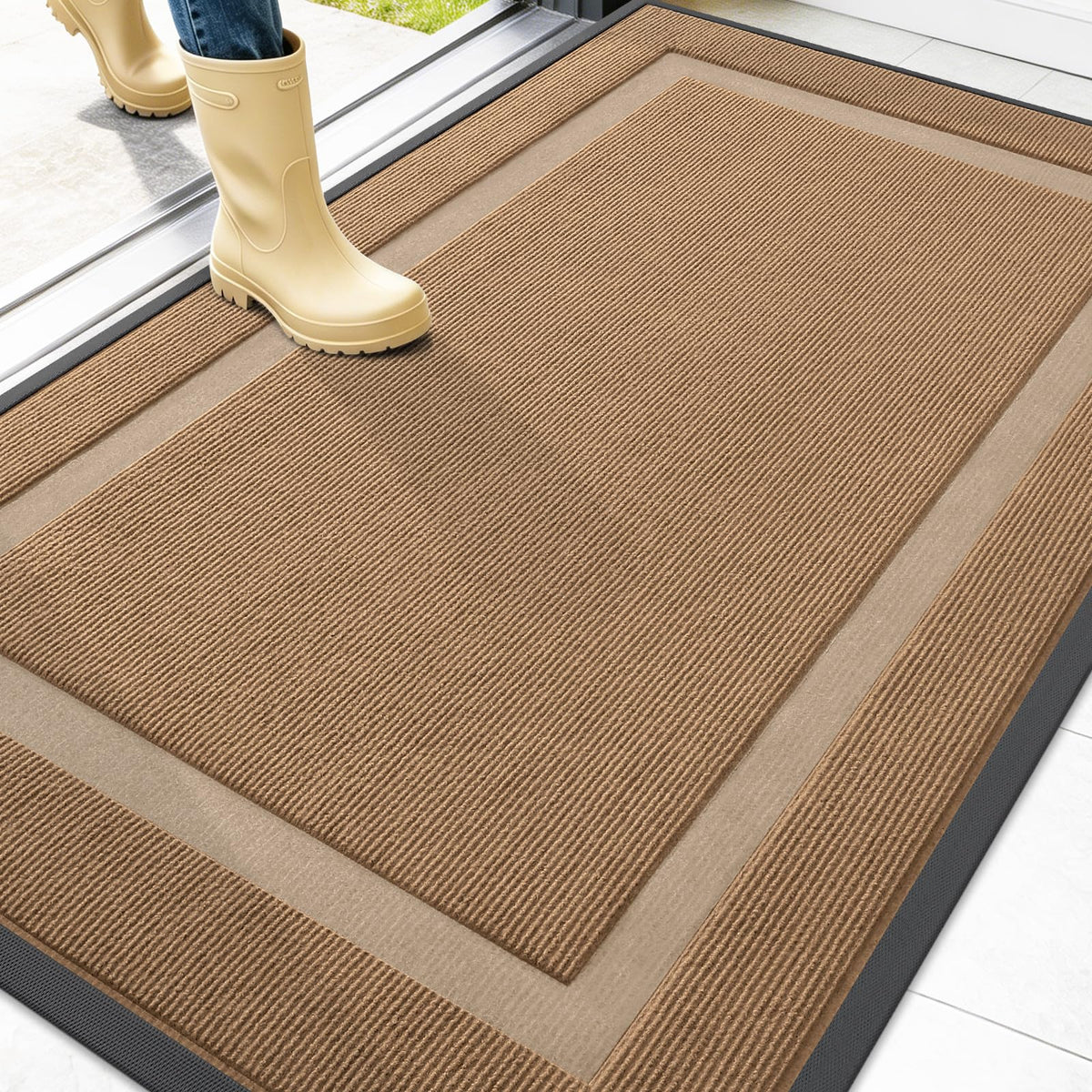 OLANLY Front Door Mat 47" x 32" light brown front view