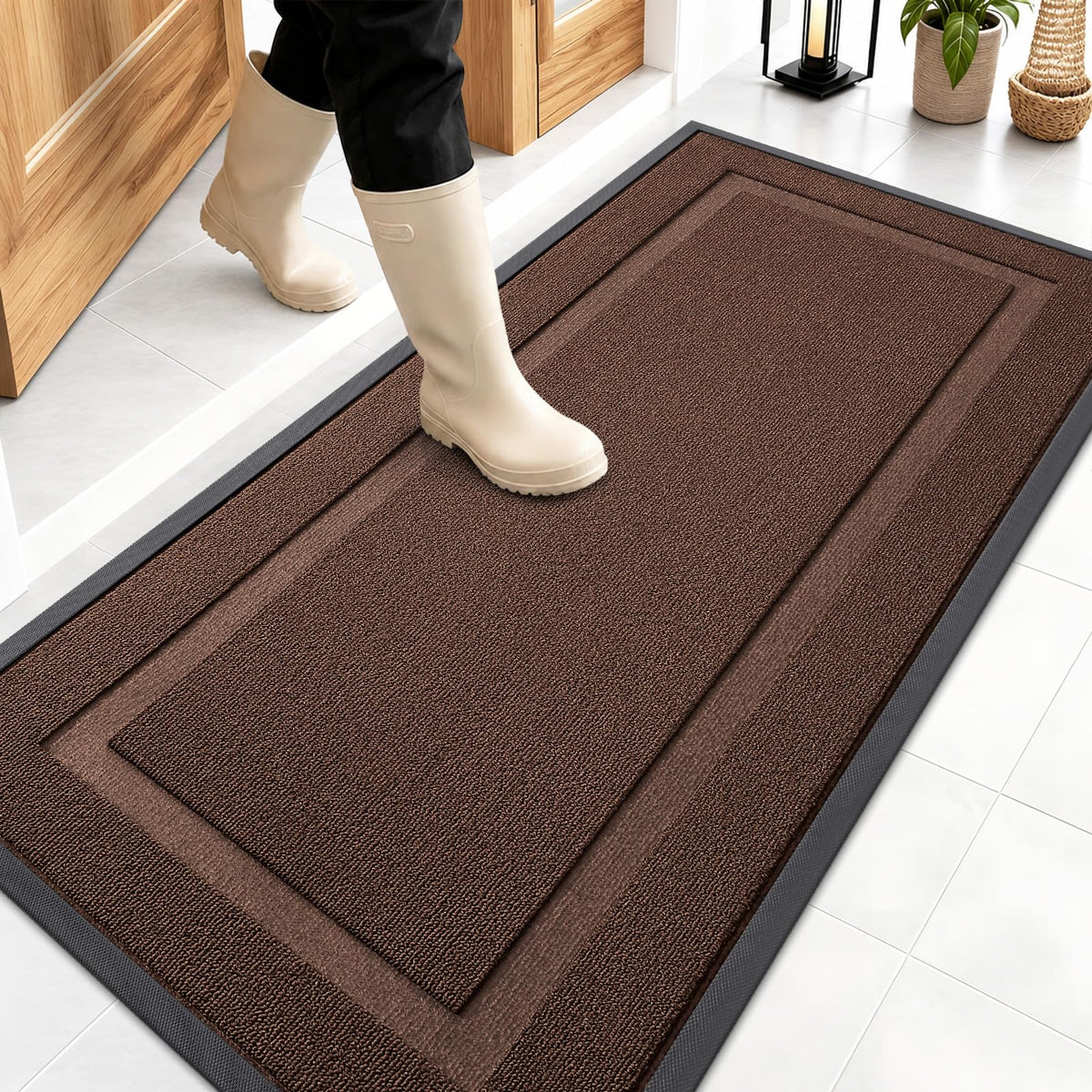 OLANLY Front Door Mat 47"x23" Chocolate Brown front view