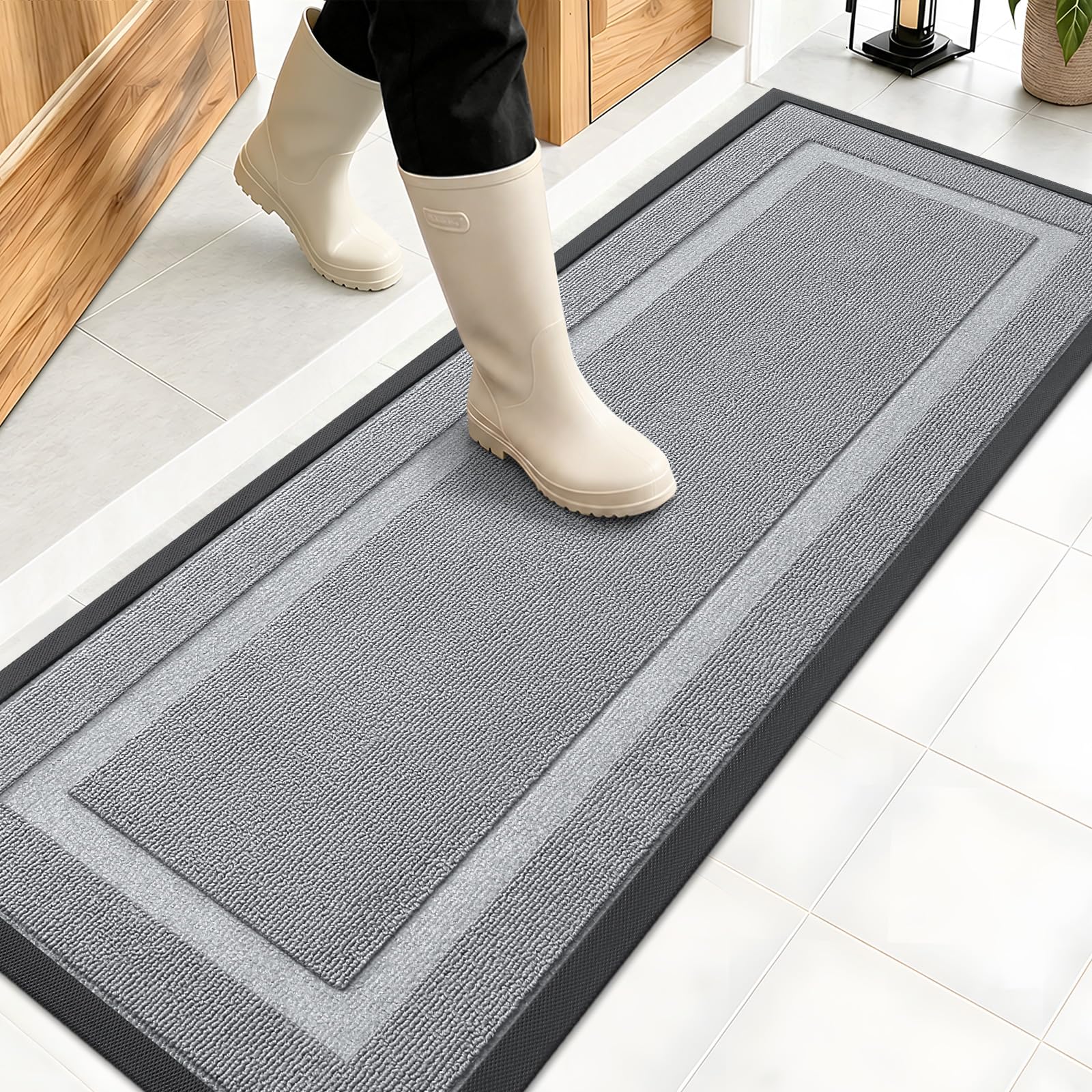 OLANLY Front Door Mat 47x17 Ash Gray front view