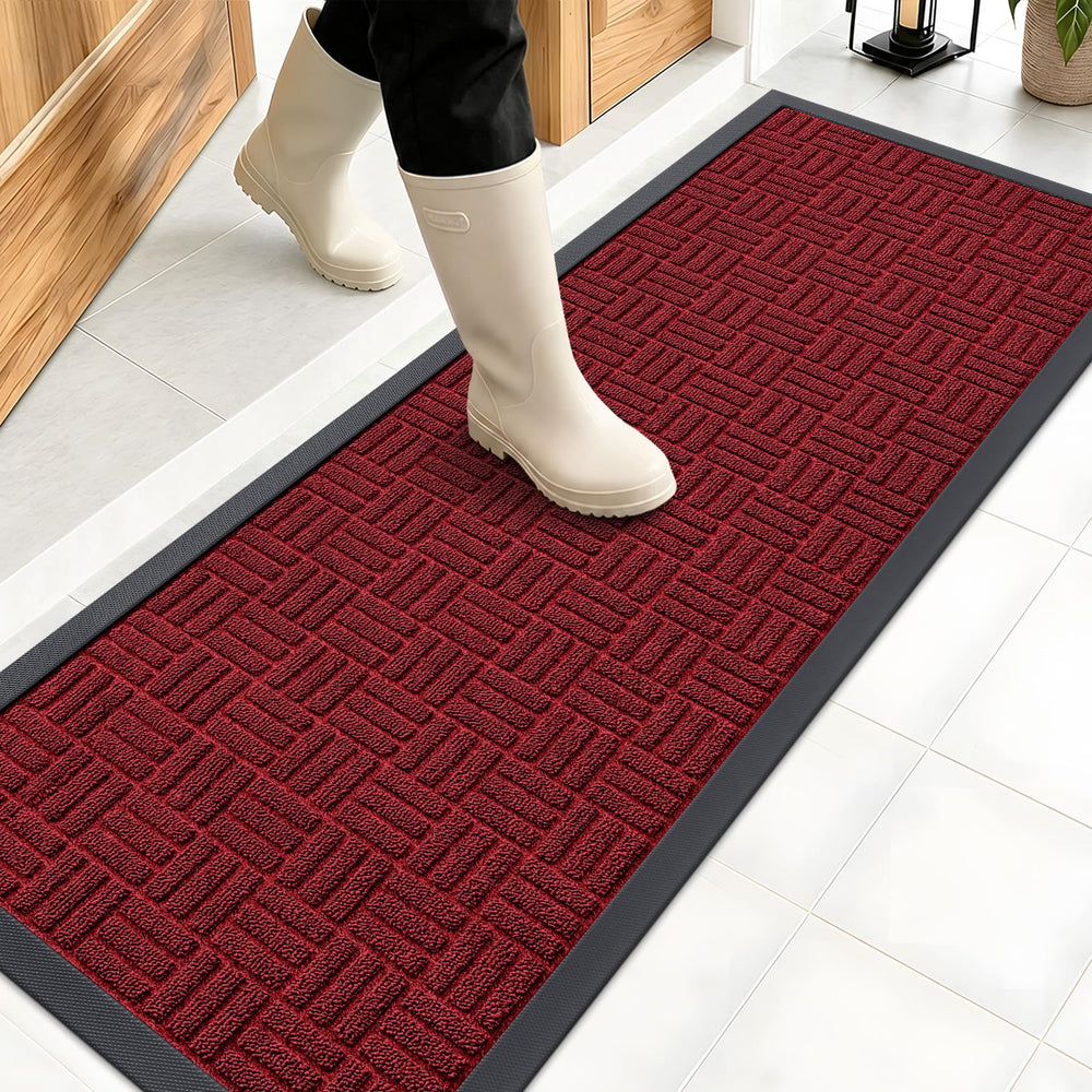 OLANLY Front Door Mat 47x17 black red front view