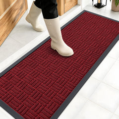 OLANLY Front Door Mat 47x17 black red front view