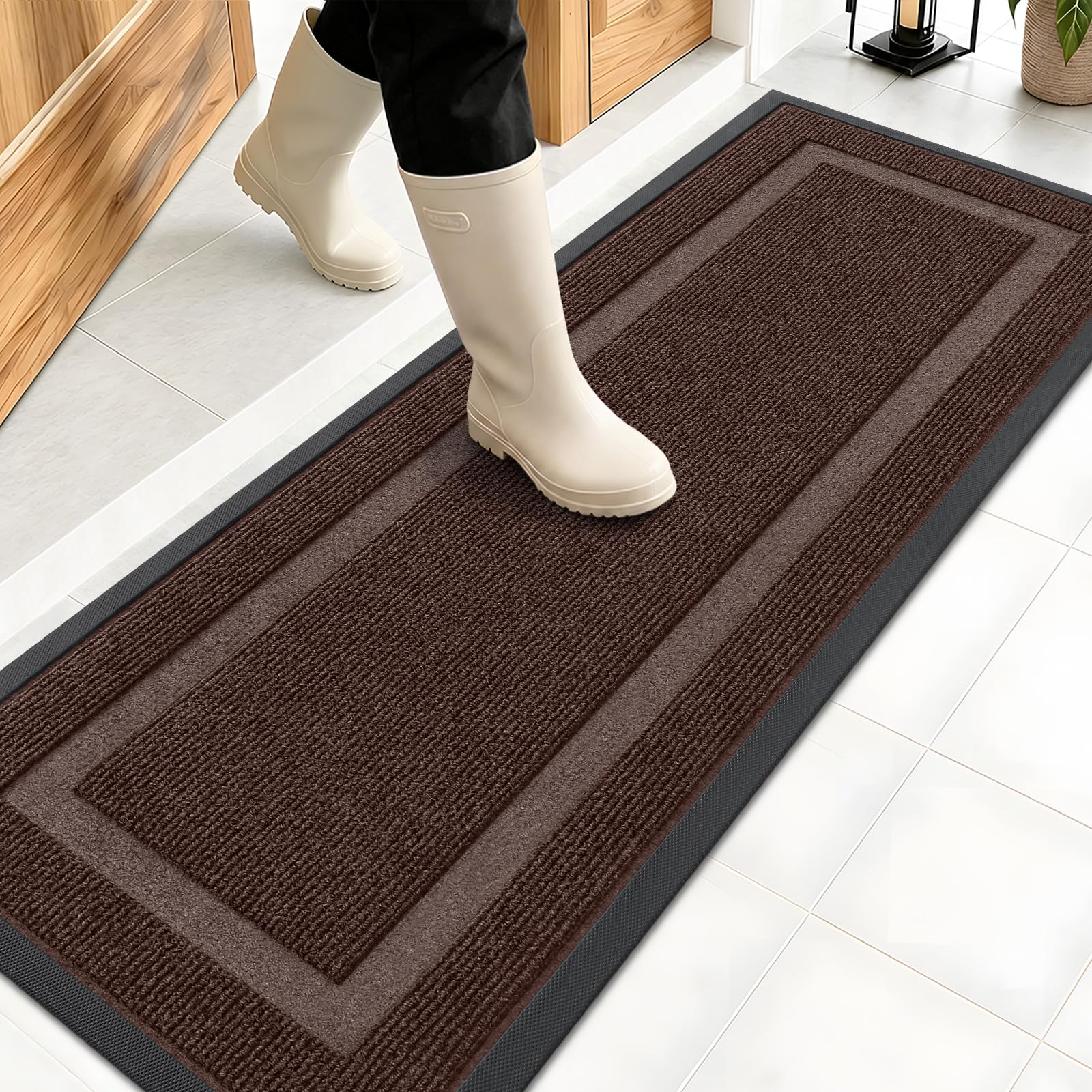 OLANLY Front Door Mat 47x17 dark brown front view