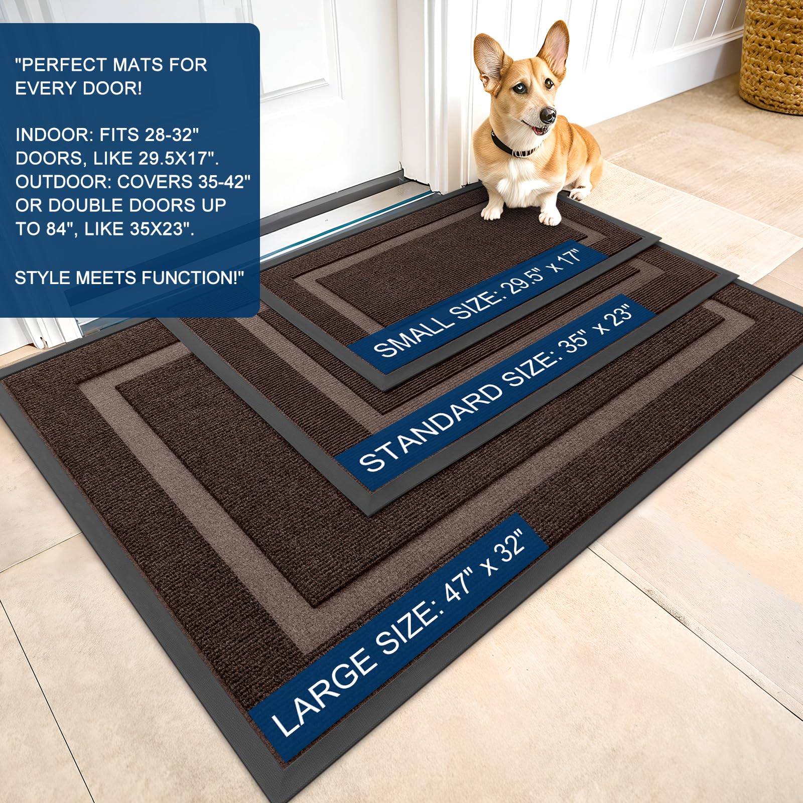 OLANLY Front Door Mat 47x17 dark brown side view