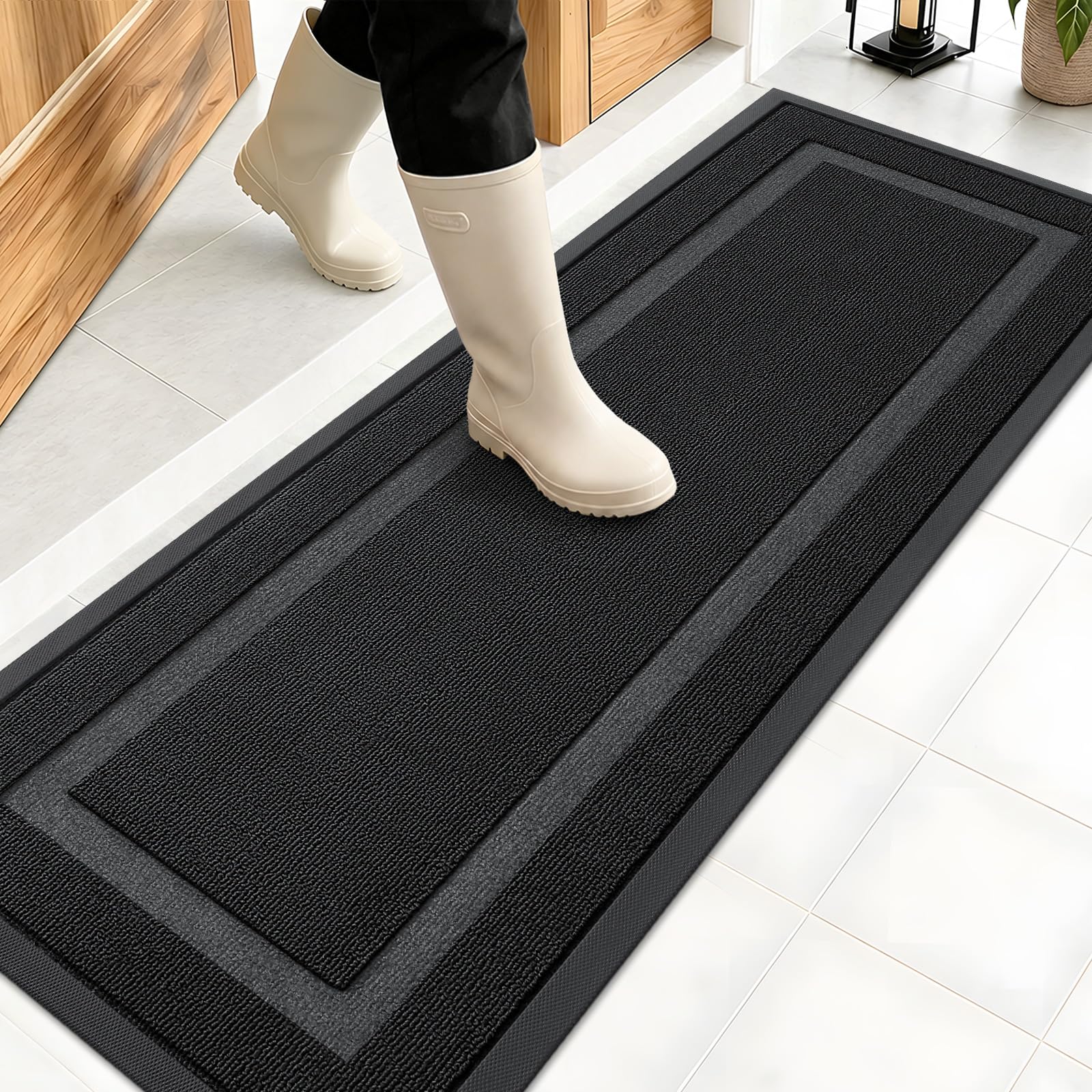 OLANLY front door mat 47x17 in jet black, flat view