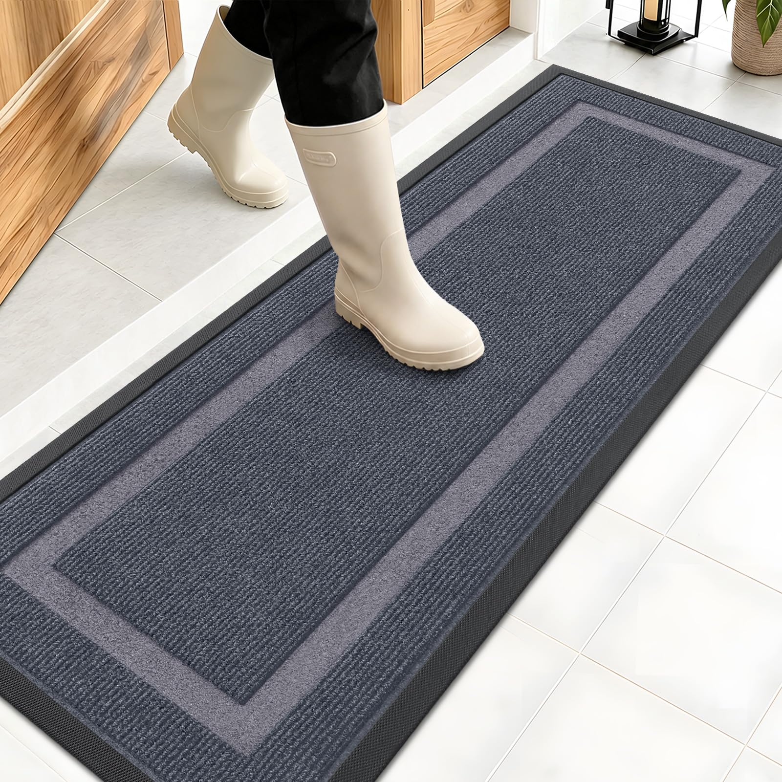 OLANLY Front Door Mat 47x17 light grey front view