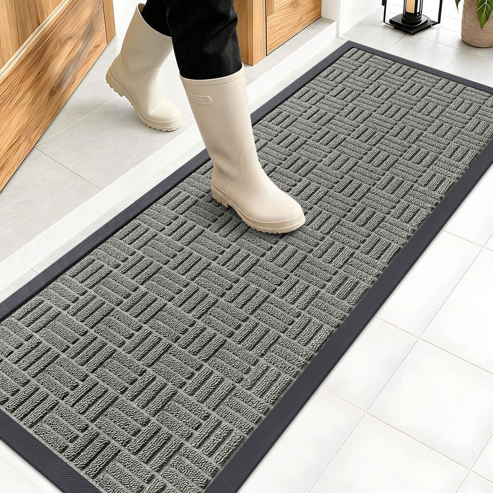 OLANLY Front Door Mat 47x17 modern gray front view
