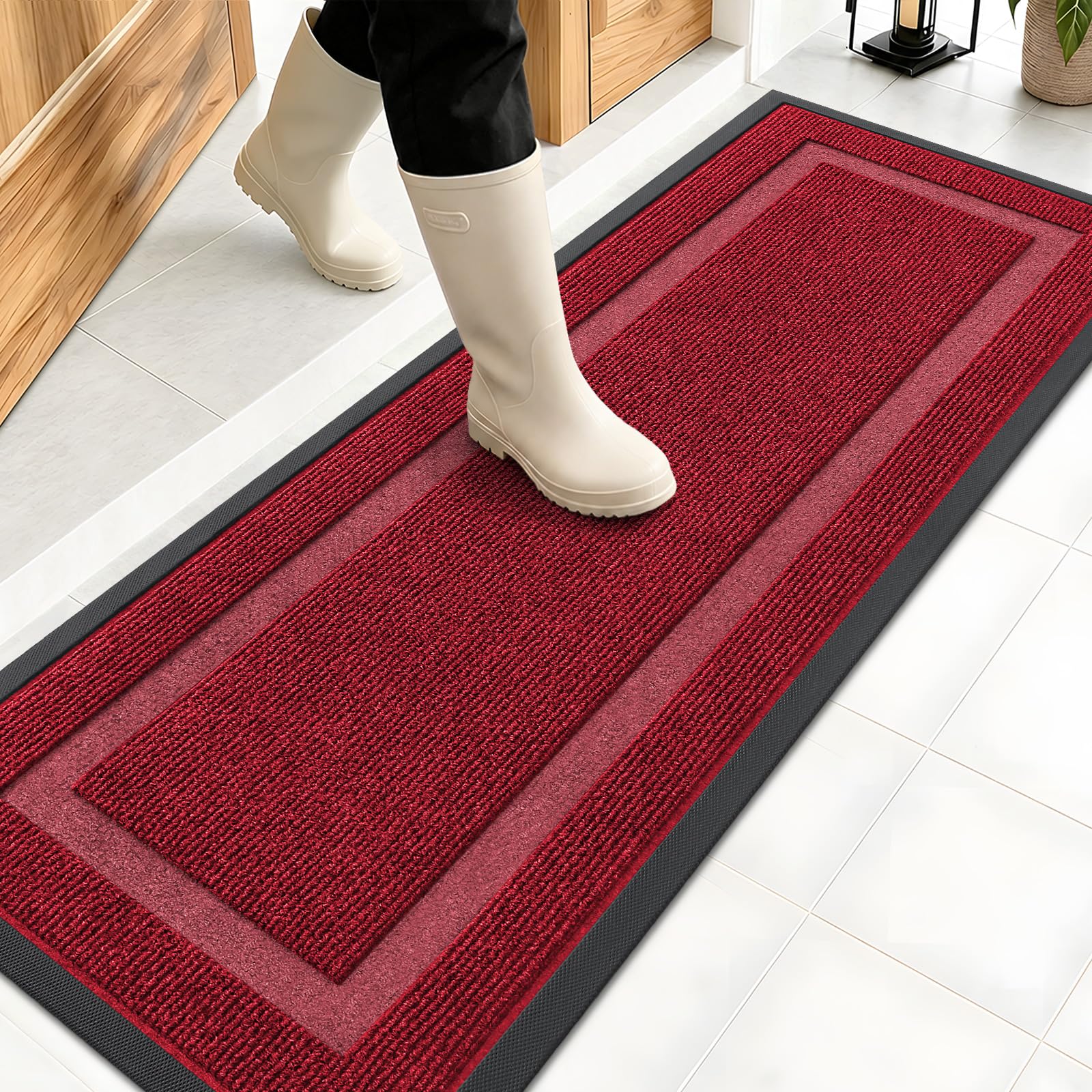OLANLY Front Door Mat 47x17 wine red front view