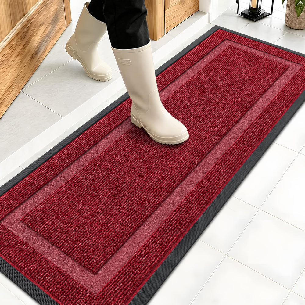 OLANLY Front Door Mat 47x17 wine red front view
