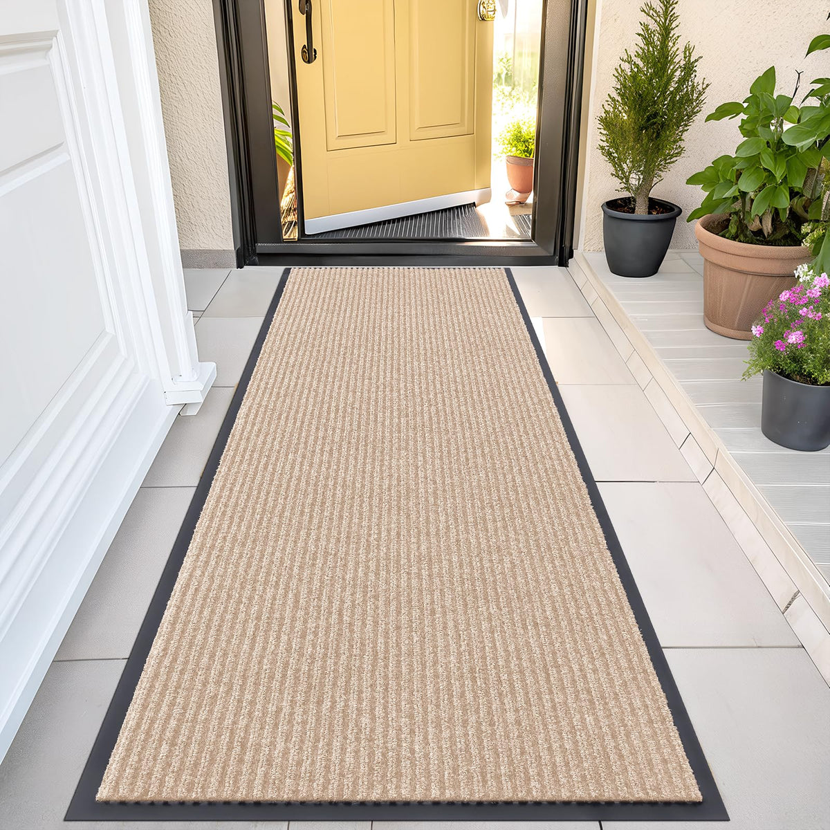 OLANLY Front Door Mat 47x23 beige model front view