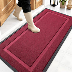 OLANLY Front Door Mat 47x23 burgundy front view