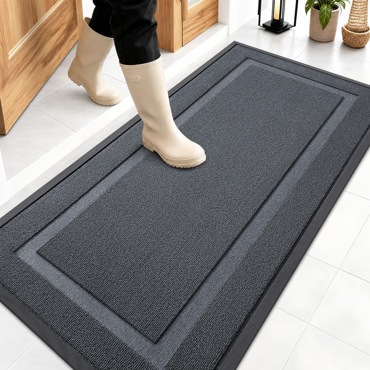 OLANLY Front Door Mat 47x23 charcoal gray front view