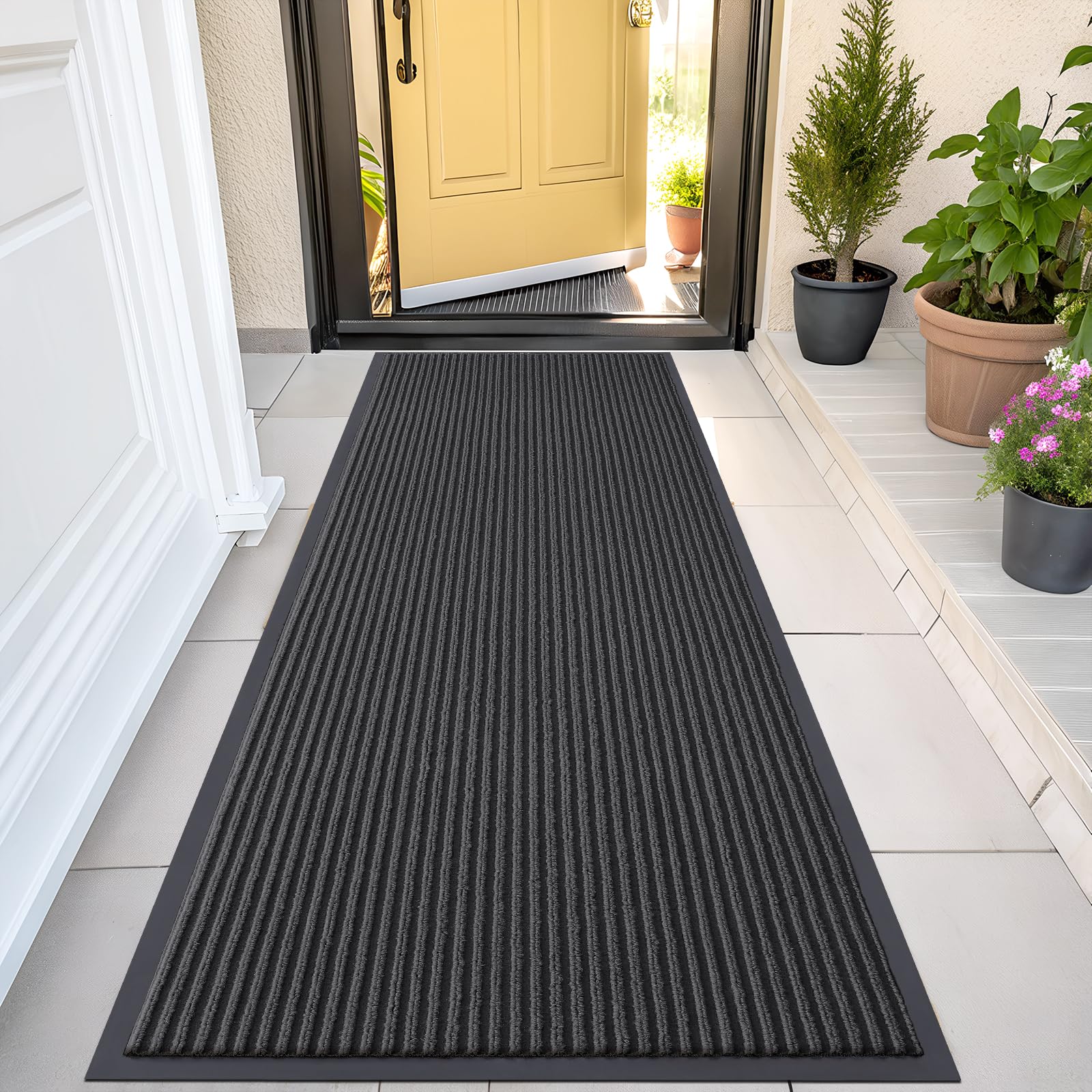 OLANLY Front Door Mat 47x23 charcoal grey front view
