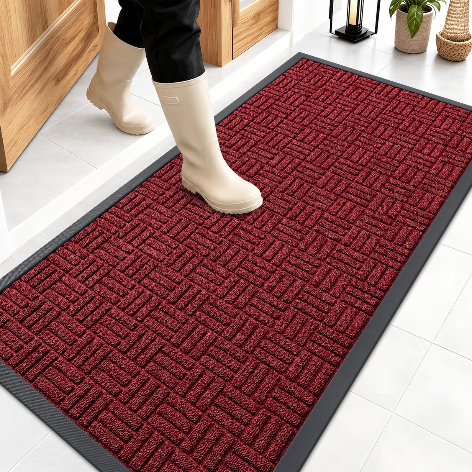 OLANLY Front Door Mat 47x23 front view with rubber backing