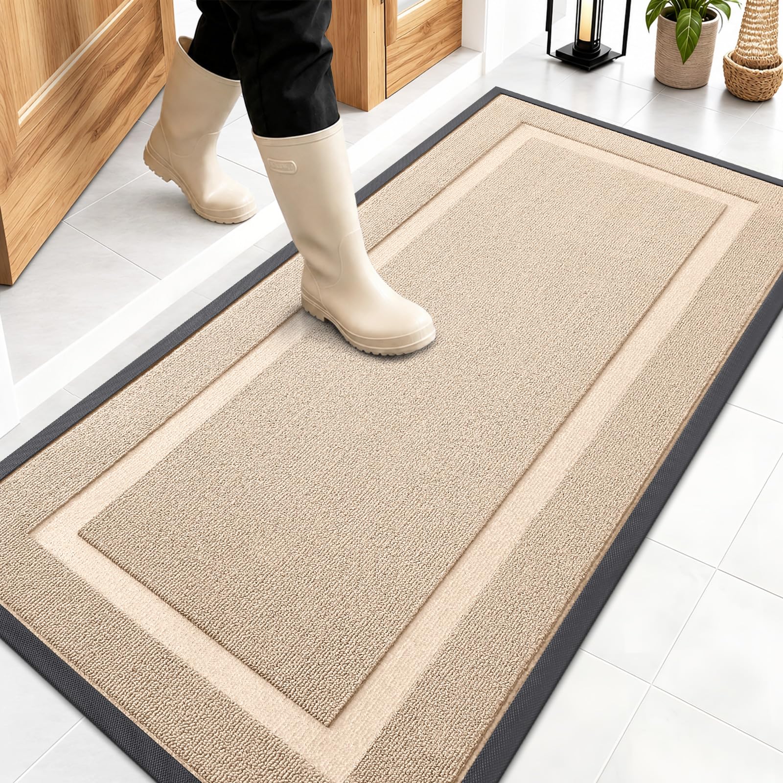 OLANLY Front Door Mat 47x23 off-white front view