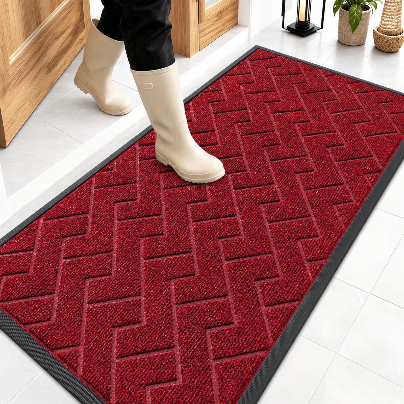 OLANLY Front Door Mat 47x23 Wine Red front view