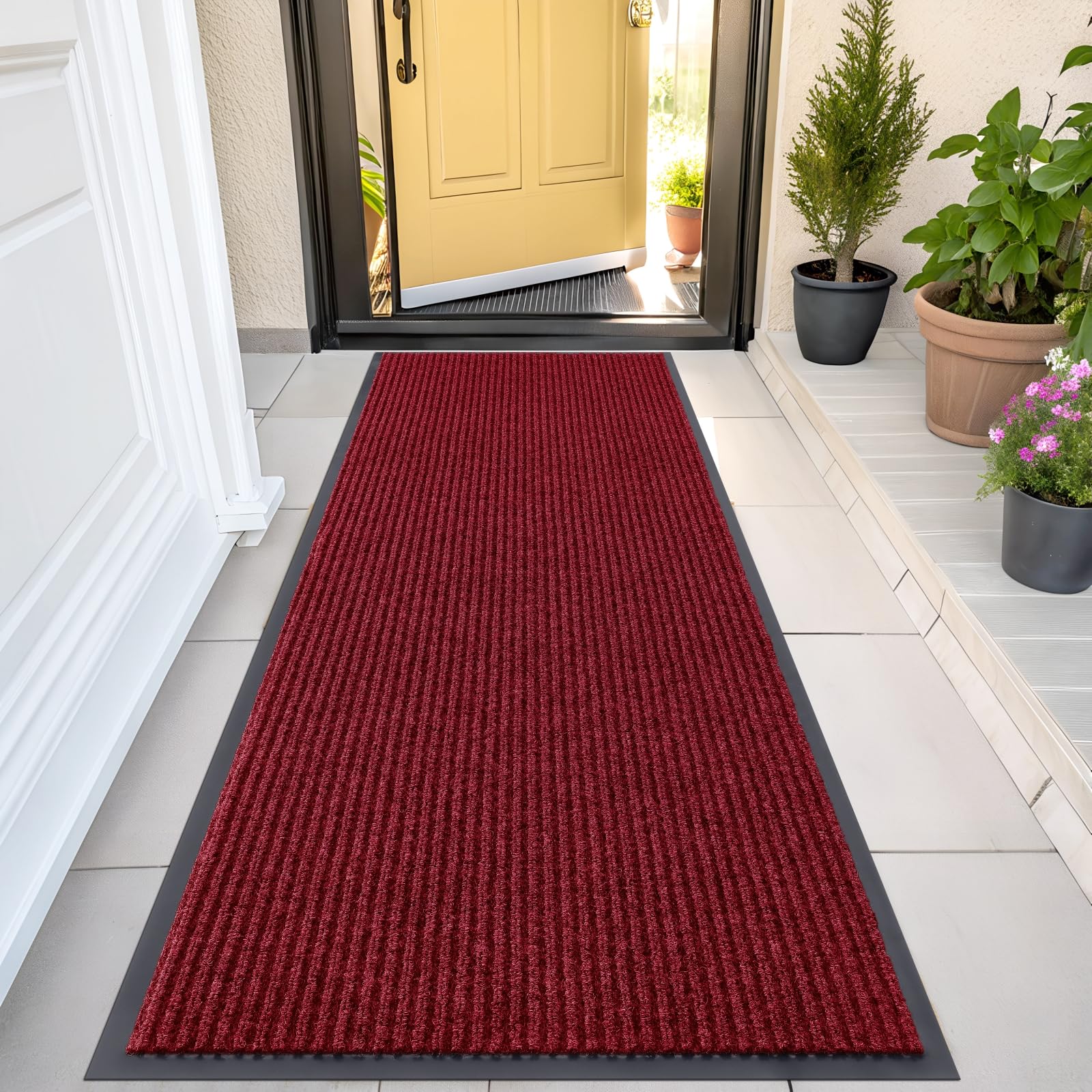 OLANLY Front Door Mat 47x23 wine red front view