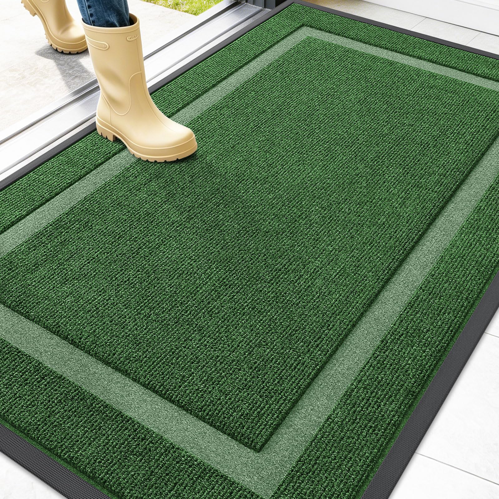 OLANLY Front Door Mat 47x30 green model front view