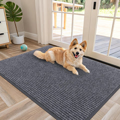 OLANLY Front Door Mat 47x30 grey with modern stripe pattern