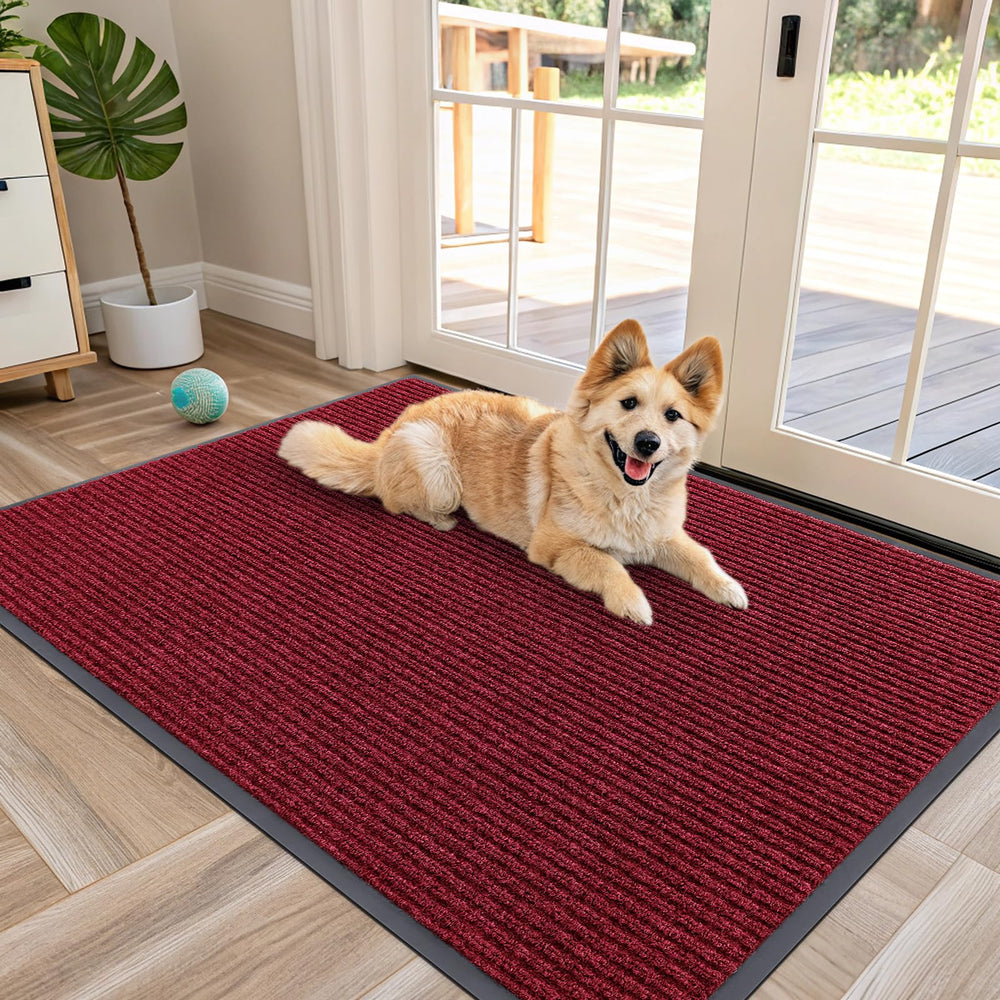 OLANLY Front Door Mat 47x30 in wine red colour front view