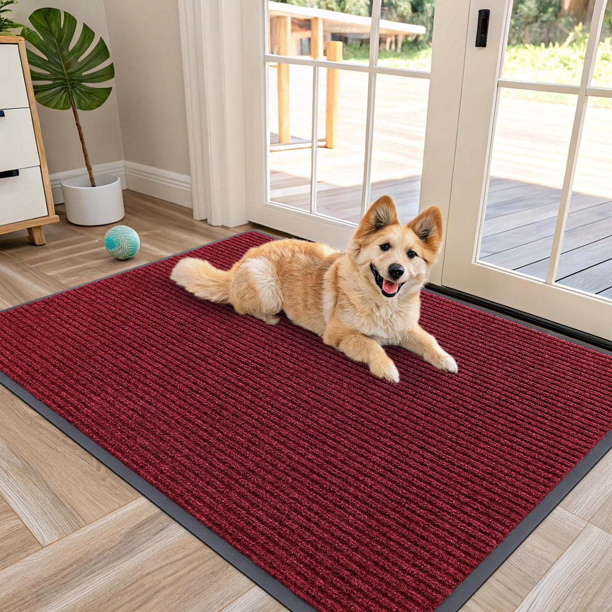 OLANLY Front Door Mat 47x30 in wine red colour front view
