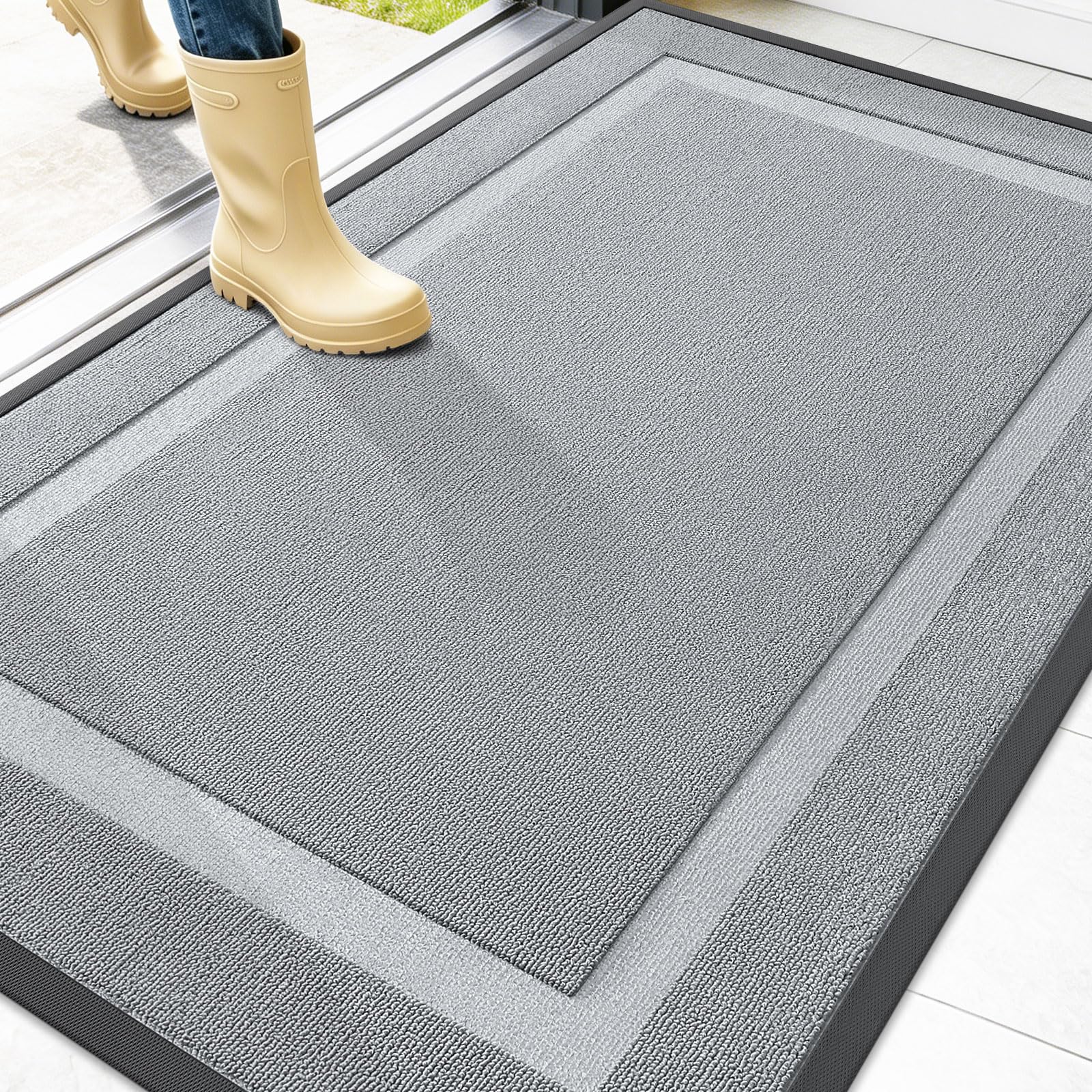 OLANLY Front Door Mat 47x32 Ash Gray front view