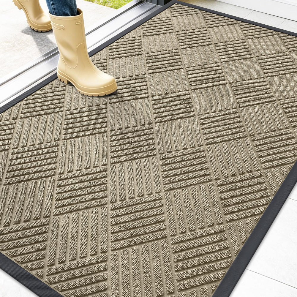 OLANLY Front Door Mat 47x32 beige diamond pattern view