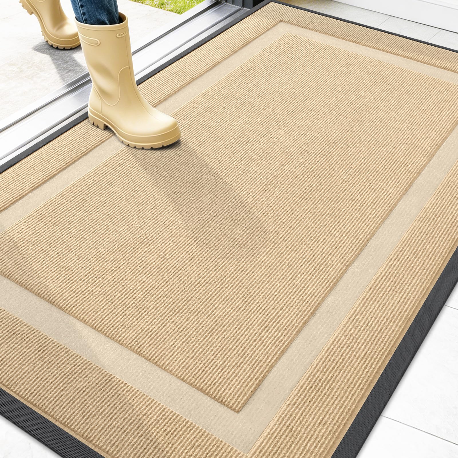 OLANLY Front Door Mat 47x32 beige model front view