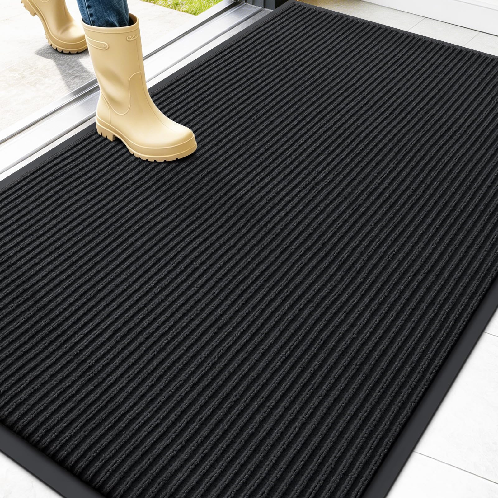 OLANLY Front Door Mat 47x32 black model front view