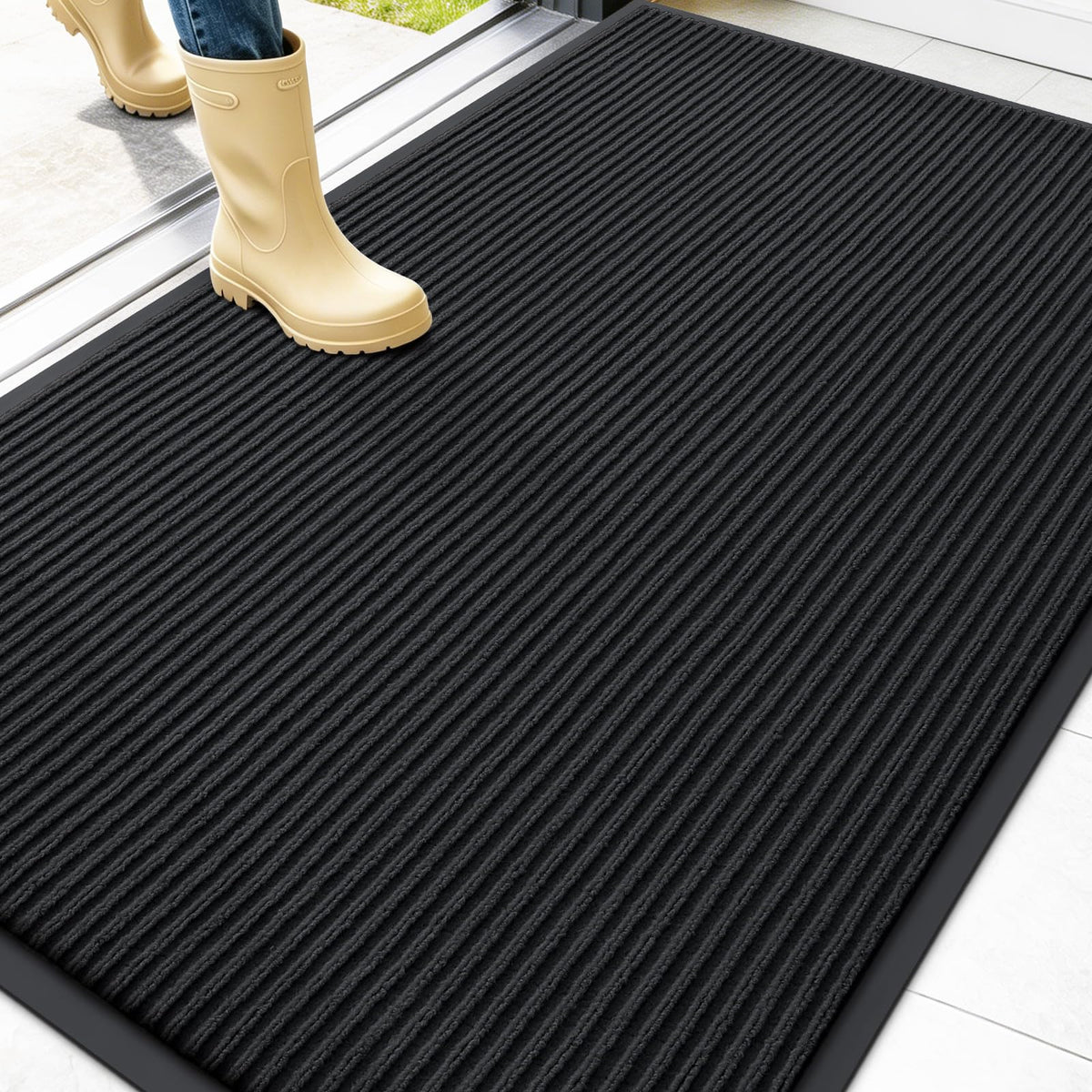OLANLY Front Door Mat 47x32 black model front view