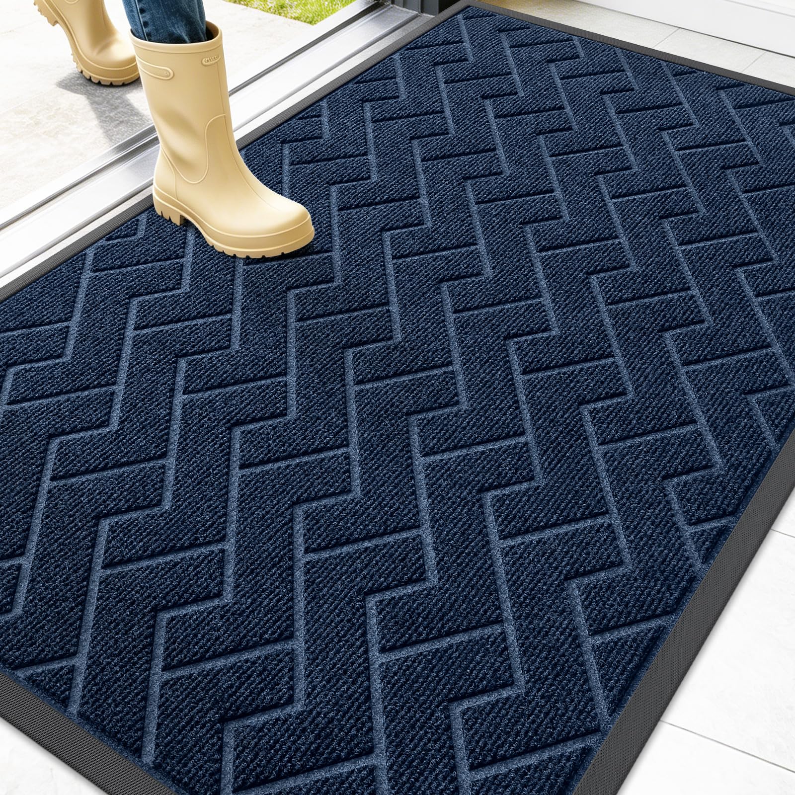 OLANLY front door mat 47x32 blue model front view