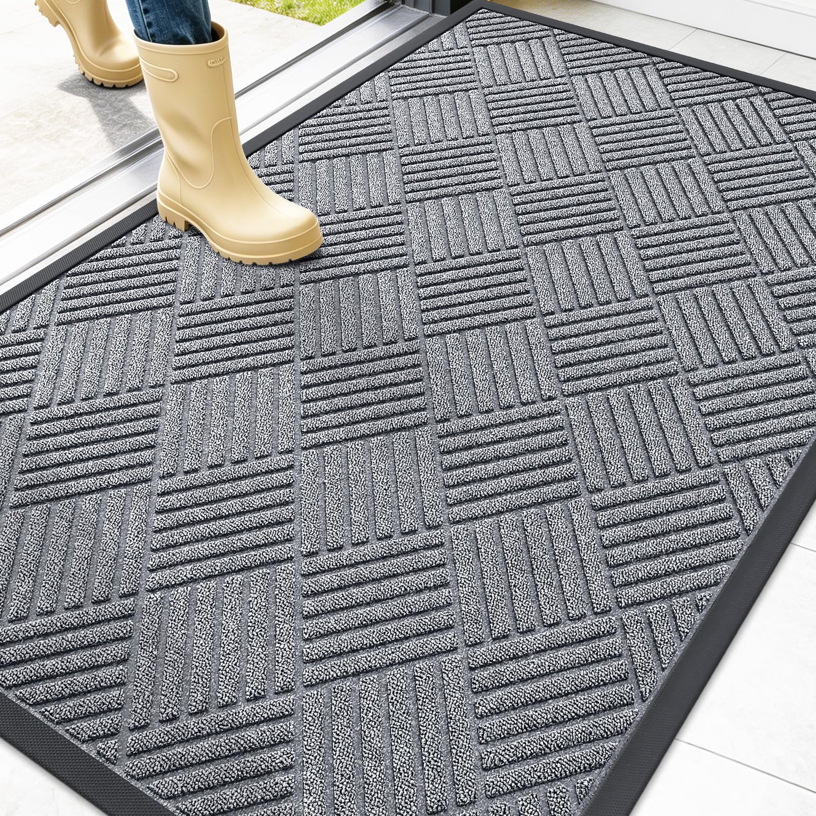 OLANLY Front Door Mat 47x32 Charcoal Gray front view