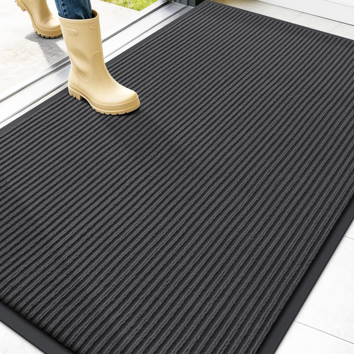 OLANLY Front Door Mat 47x32 charcoal grey front view