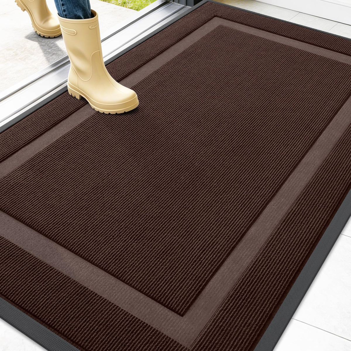 OLANLY Front Door Mat 47x32 Dark Brown front view