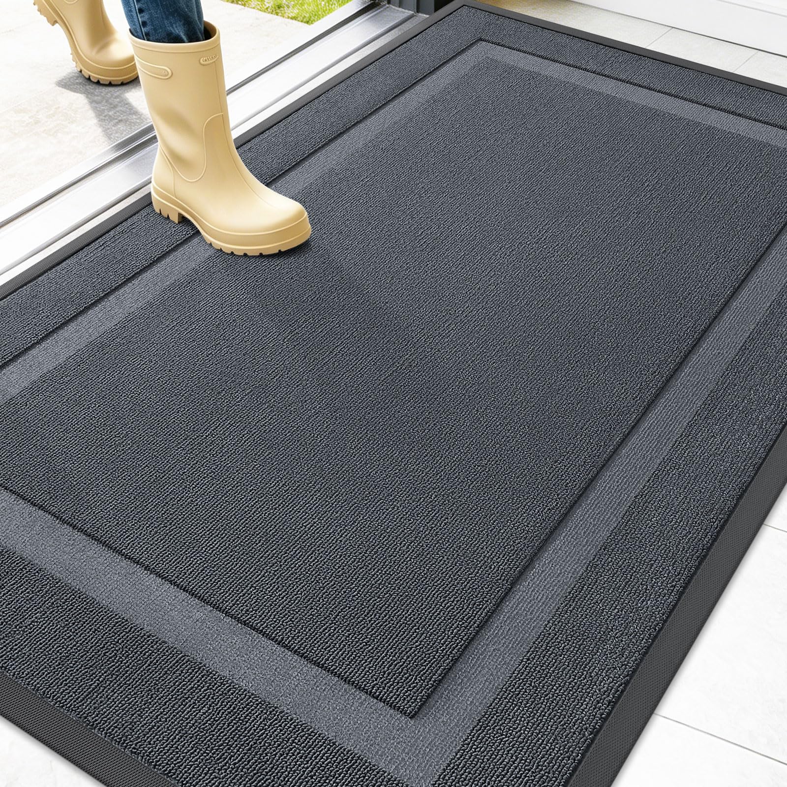 OLANLY Front Door Mat 47x32 in charcoal gray front view