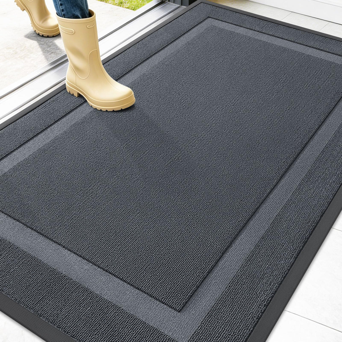 OLANLY Front Door Mat 47x32 in charcoal gray front view