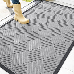 OLANLY Front Door Mat 47x32 light gray diamond design front view