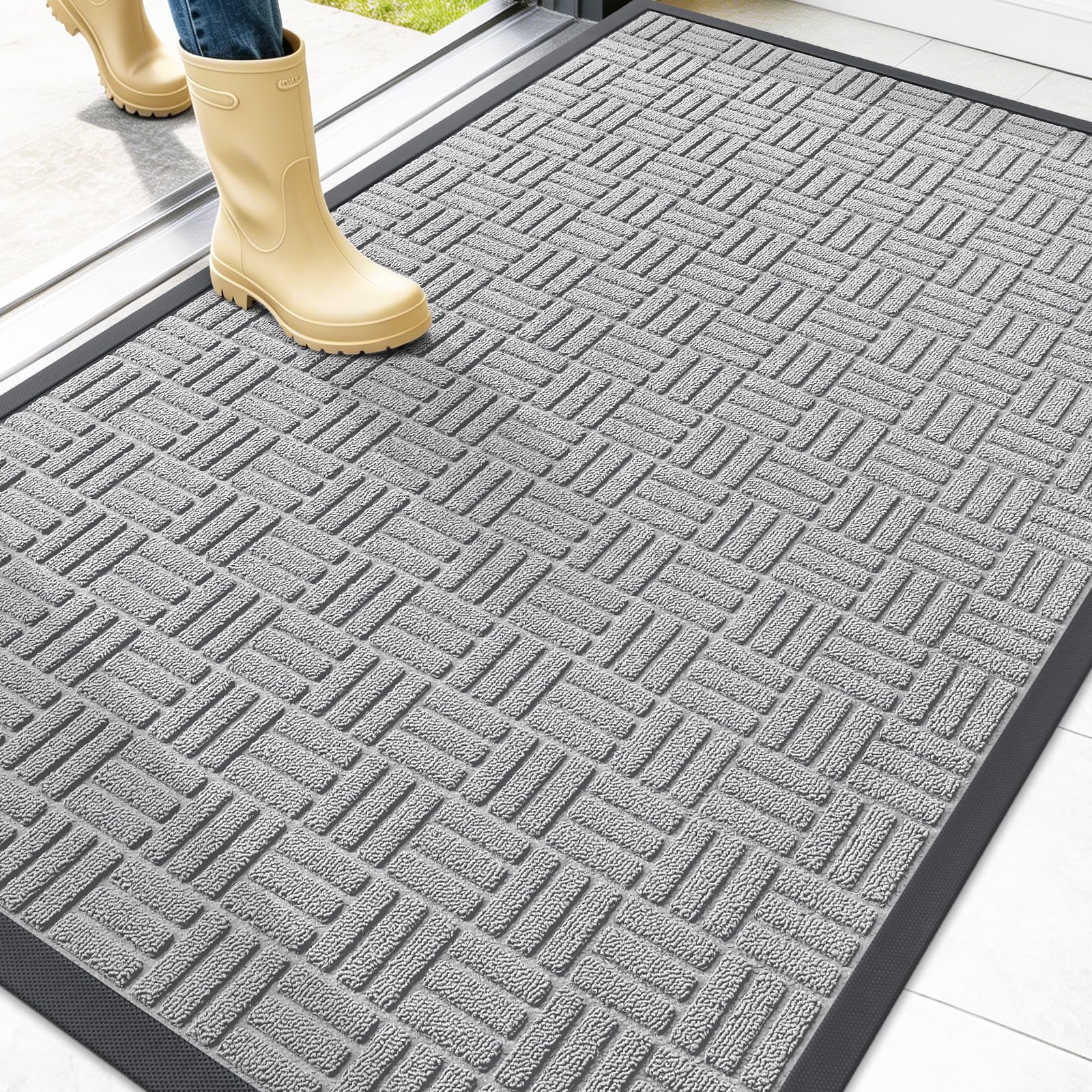 OLANLY Front Door Mat 47x32 light gray front view