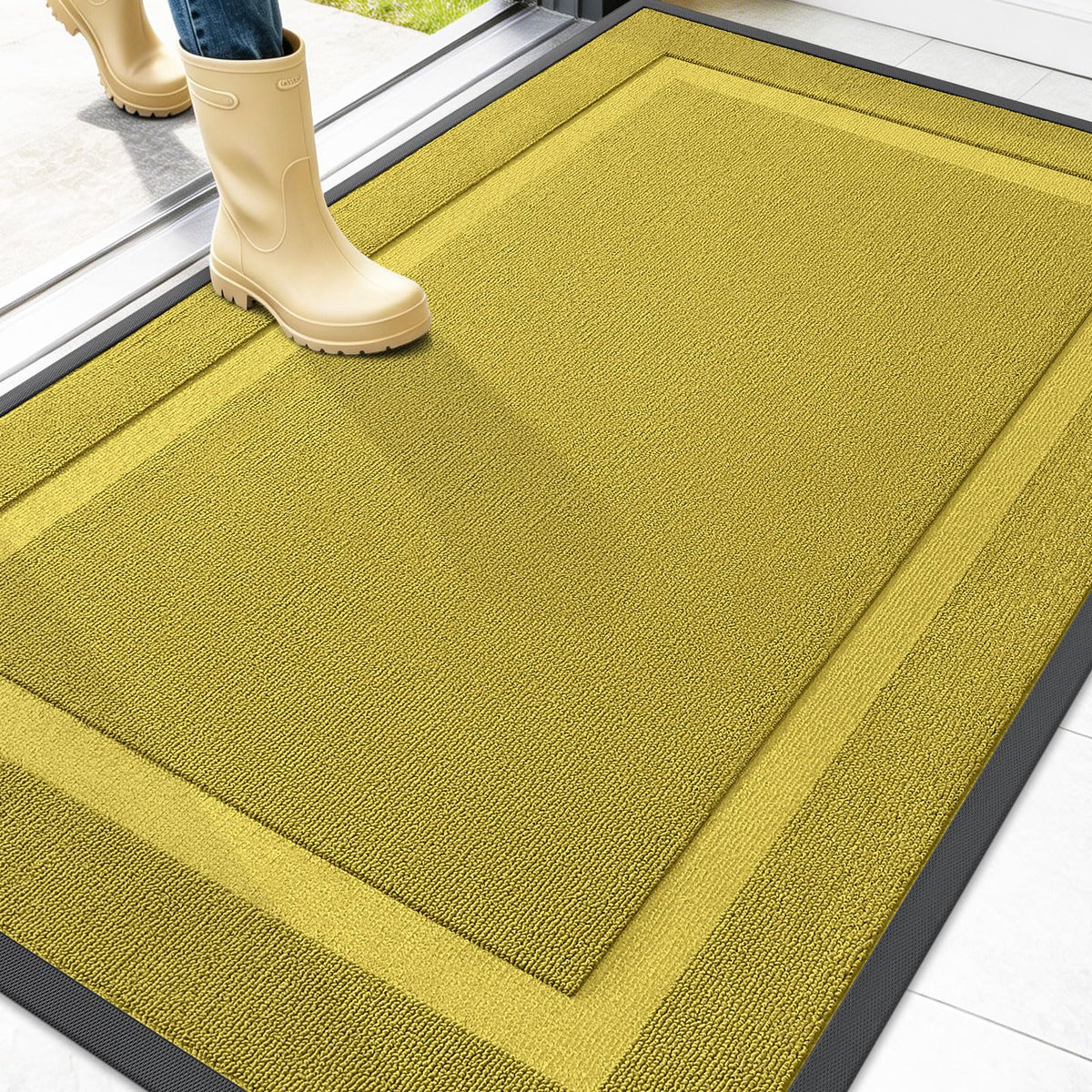 OLANLY Front Door Mat 47x32 Lime Green front view