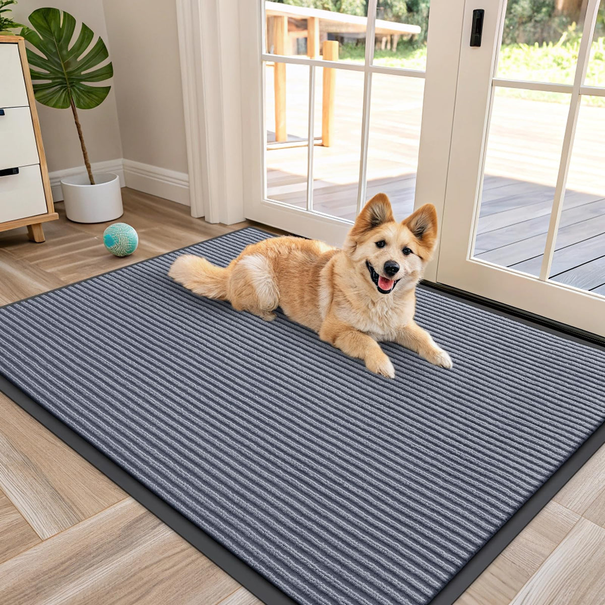 OLANLY Front Door Mat 47x34 ash grey with vertical stripes