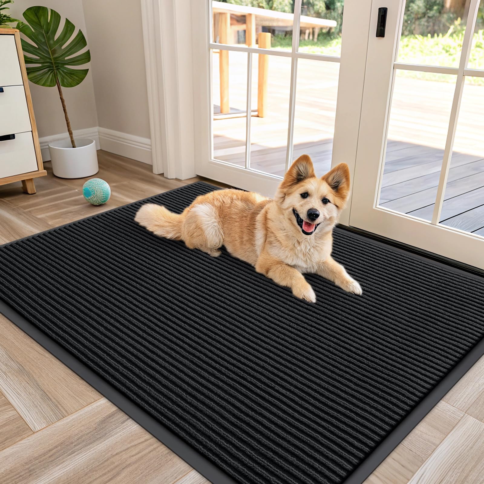 OLANLY Front Door Mat 47x34 black model front view