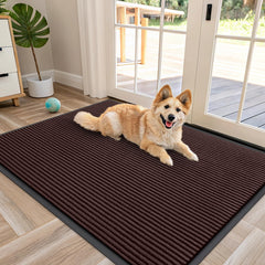 OLANLY Front Door Mat 47x34 brown striped design front view