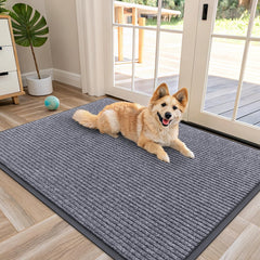 OLANLY Front Door Mat 47x34 in light gray with modern stripe pattern
