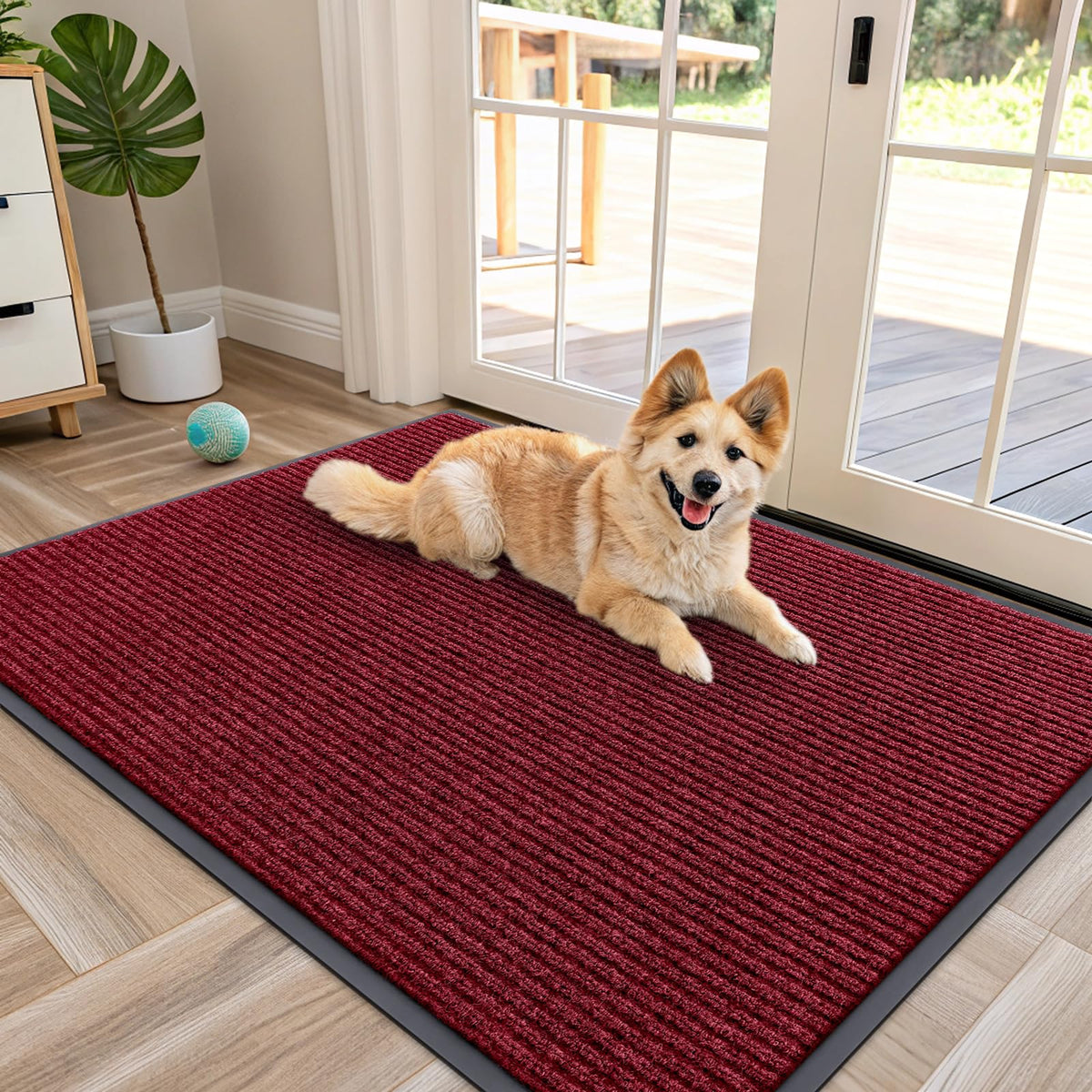 OLANLY Front Door Mat 47x34 wine red front view
